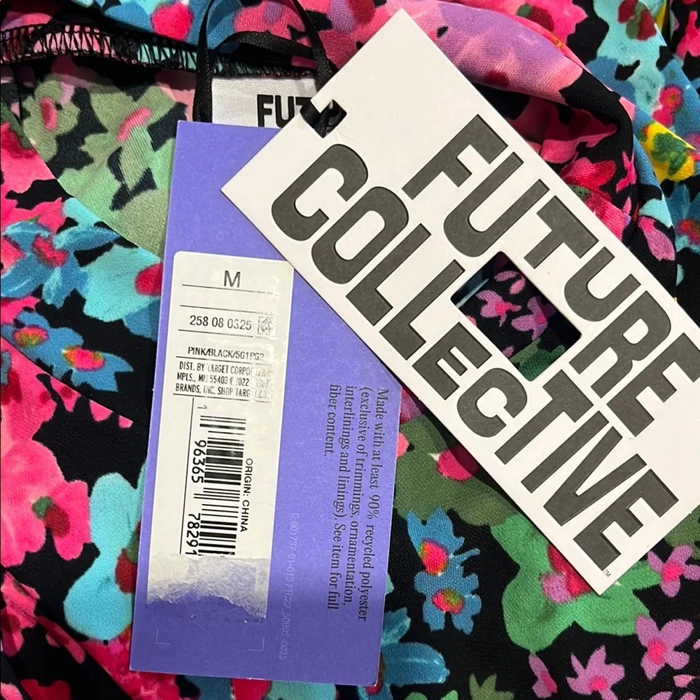 FUTURE COLLECTIVE Floral Long Sleeve Mock Neck Ruched Dress, size medium, NWT - Picture 11 of 14